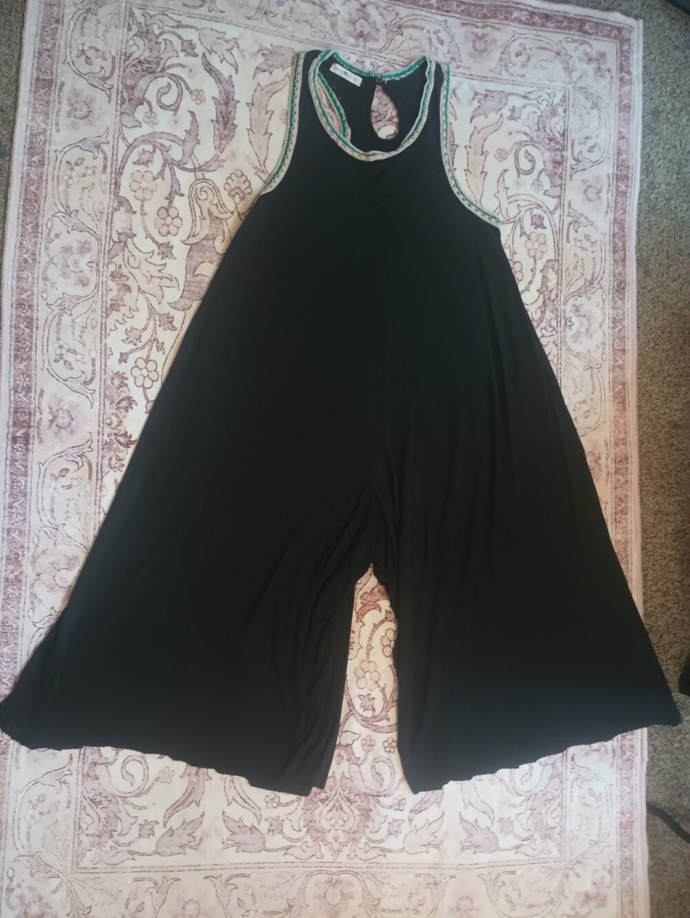 Natural Life Willow Jumpsuit XL Wide Leg Crop Crochet Oversized Jagged Hem